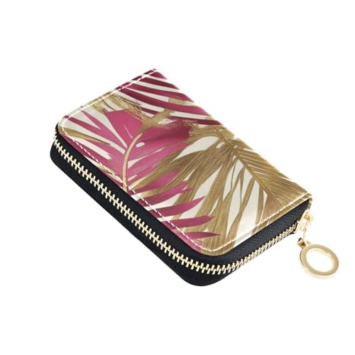 siphylline Kartenetui für Herren, Leder, tropische Blätter, mit 2 Geldfächern, RFID-blockierend, mit Reißverschluss von siphylline