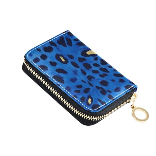 siphylline Kartenetui für Herren, Leopardenleder, mit RFID-blockierendem Kartenetui mit Reißverschluss, Blau von siphylline