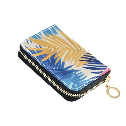 siphylline Kartenetui für Herren, tropische Blätter, mehrfarbig, Leder, mit 2 Geldfächern, RFID-blockierend, Kreditkartenschutz mit Reißverschluss von siphylline