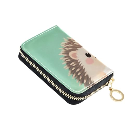 siphylline Kartenetui für Herren mit niedlichem Cartoon-Igel, Leder, mit 2 Geldfächern, RFID-blockierend, mit Reißverschluss von siphylline