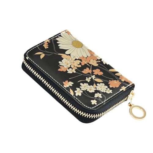 siphylline Kartenetui im Retro-Stil, japanisches Gänseblümchen-Leder, mit RFID-blockierendem RFID-Schutz, mit Reißverschluss, Weiß von siphylline