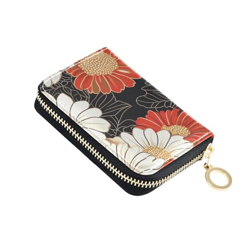 siphylline Kartenetui im japanischen Stil mit Gänseblümchen-Motiv, mit 9 Kartenfächern, RFID-blockierend, Kreditkartenbuch mit Reißverschluss von siphylline