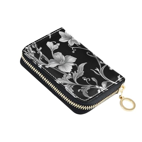 siphylline Kartenetui mit Blumenmuster, Leder, mit 9 Kartenfächern, RFID-blockierend, mit Reißverschluss, Schwarz von siphylline
