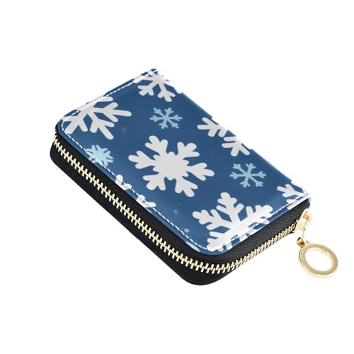 siphylline Kartenetui mit Schneeflocken-Motiv, Leder, mit 9 Kartenfächern, RFID-blockierend, mit Reißverschluss, Blau und Weiß von siphylline