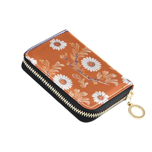 siphylline Klassisches Royal Floral Daisy Leder Damen Kartenhalter Portemonnaie mit Cion Geldbörse RFID Blockierung Herren Kartenetui mit Reißverschluss von siphylline