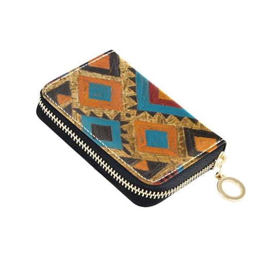 siphylline Kleine Geldbörse aus Leder mit 9 Kartenfächern, RFID-blockierend, mit Reißverschluss, Bohemian-Muster in Blau und Gold von siphylline