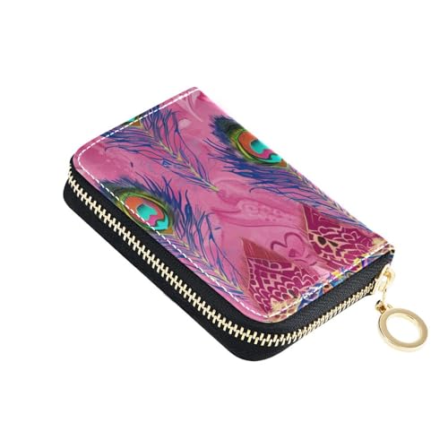 siphylline Kleine Geldbörse aus Leder mit Pfauenfedern und grünem Leder mit 2 Geldfächern, RFID-blockierend, für Herren mit Reißverschluss von siphylline