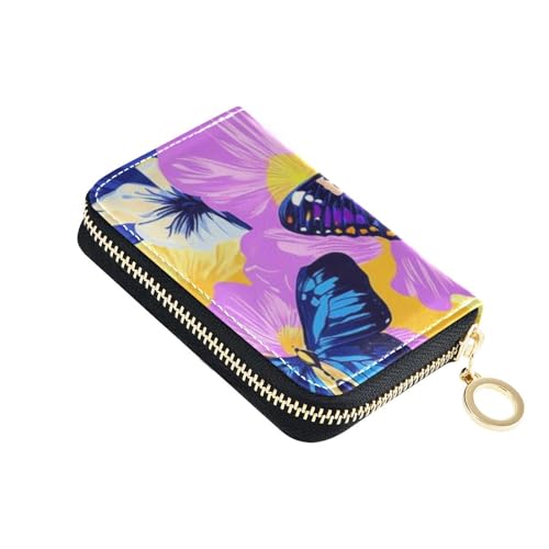 siphylline Kleine Geldbörse aus Leder mit Schmetterlingen und Blumen, lebendige Farben, mit 2 Geldfächern, RFID-blockierend, kleines Kreditkartenetui für Damen, mit Reißverschluss von siphylline