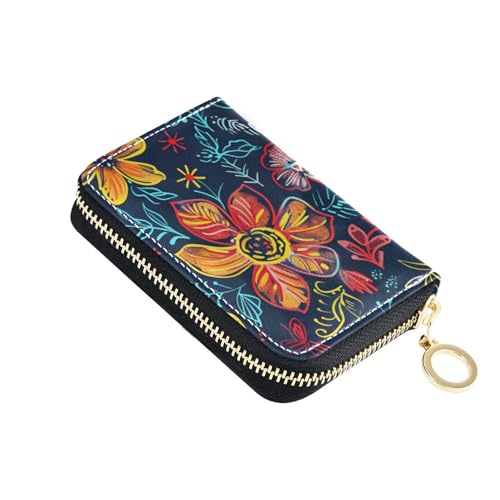 siphylline Kleine Geldbörse aus Leder mit blinkendem Boho-Blumendruck, mit Cion-Geldbörse, RFID-blockierend, Kreditkartenetui für Damen, mit Reißverschluss von siphylline