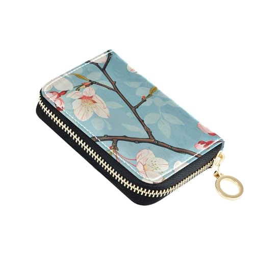 siphylline Kleine Geldbörse aus japanischem Kirschblütenleder für Karten mit 2 Geldfächern, RFID-blockierend, Kreditkartenetui für Damen mit Reißverschluss von siphylline