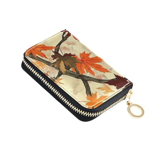 siphylline Kleine Geldbörse im Retro-Stil, Ahornblätter, Leder, mit 9 Kartenfächern, RFID-blockierend, Damen-Kartenhalter mit Reißverschluss von siphylline