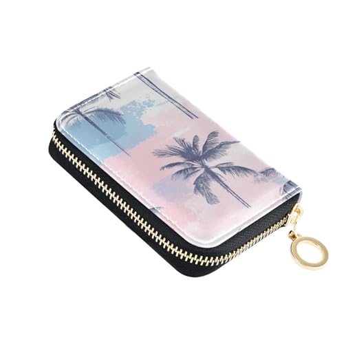 siphylline Kleine Geldbörse mit tropischem Kokosnussbaum, Aquarellleder, mit 9 Kartenfächern, RFID-blockierend, Kreditkartenetui für Herren, mit Reißverschluss von siphylline