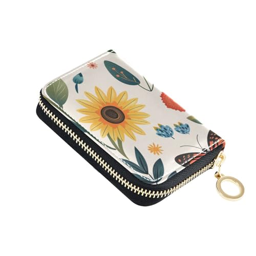siphylline Kleine Kartengeldbörse für Damen, Sonnenblumen und Schmetterlinge, Leder, mit 9 Kartenfächern, RFID-blockierend, für Herren mit Reißverschluss von siphylline