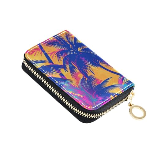 siphylline Kleine Kreditkartenetui aus Leder im Strandresort-Stil, mit 2 Geldfächern, RFID-blockierendem Kartenorganizer mit Reißverschluss von siphylline