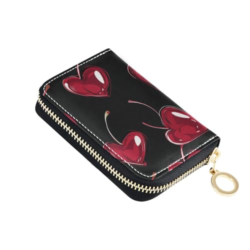 siphylline Kleine Kreditkartenetui aus Leder in Herzform, Kirschrot, mit RFID-blockierendem Kartenorganizer mit Reißverschluss von siphylline