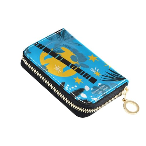 siphylline Kleine Kreditkartenetui aus Leder mit Palmen, RFID-blockierend, mit Reißverschluss, Blau von siphylline