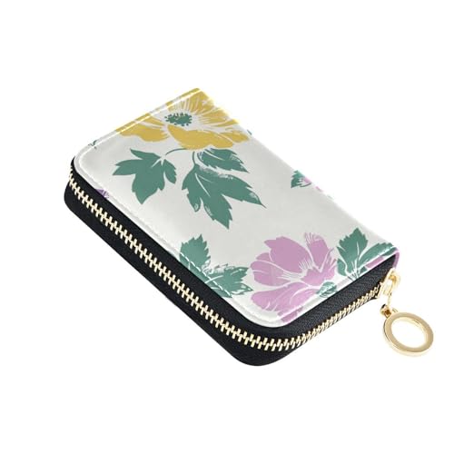 siphylline Kleine Kreditkartenetui aus Leder mit Retro-Blumenmuster und 2 Geldfächern, RFID-blockierend, Kreditkartenetui für Damen mit Reißverschluss von siphylline