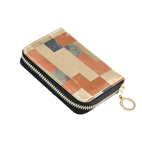 siphylline Kleines Kartenetui aus Leder mit geometrischem Retro-Karomuster und 2 Geldfächern, RFID-blockierend, mit Reißverschluss von siphylline