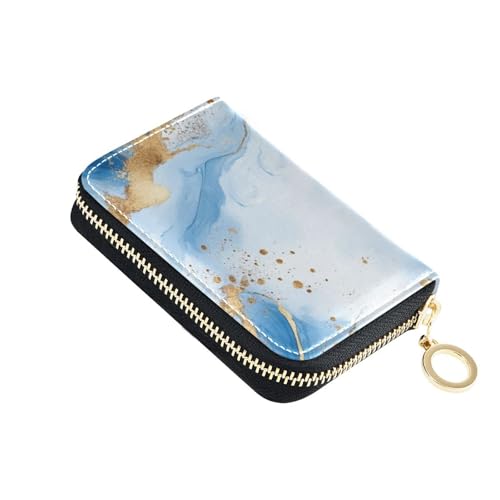 siphylline Kleines Kartenetui für Damen mit RFID-blockierendem Kreditkartenetui mit Reißverschluss, Marmor-Weiß, Leder, Blau und Gold von siphylline