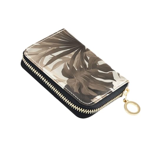 siphylline Kleines Kartenetui für Damen mit tropischen grauen Blättern, RFID-blockierend, mit Reißverschluss von siphylline