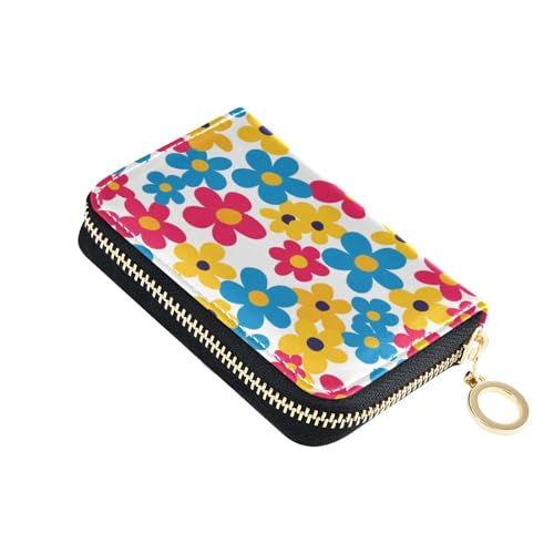 siphylline Kleines Kartenetui mit buntem Blumenmuster, Leder, mit 9 Kartenfächern, RFID-blockierend, Kreditkartenetui mit Reißverschluss von siphylline