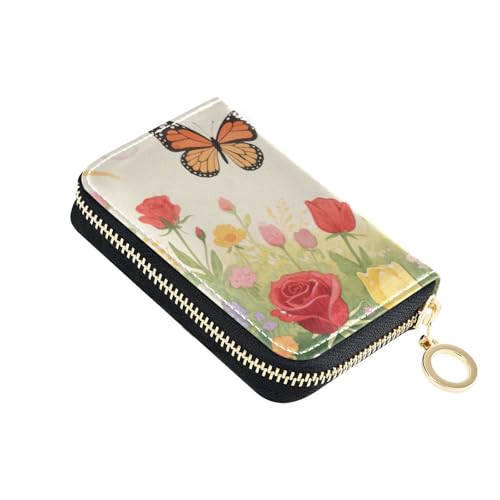 siphylline Kleines Kreditkartenetui aus Leder mit Schmetterlingen, mit 9 Kartenfächern, RFID-blockierend, Kreditkartenetui für Damen mit Reißverschluss von siphylline