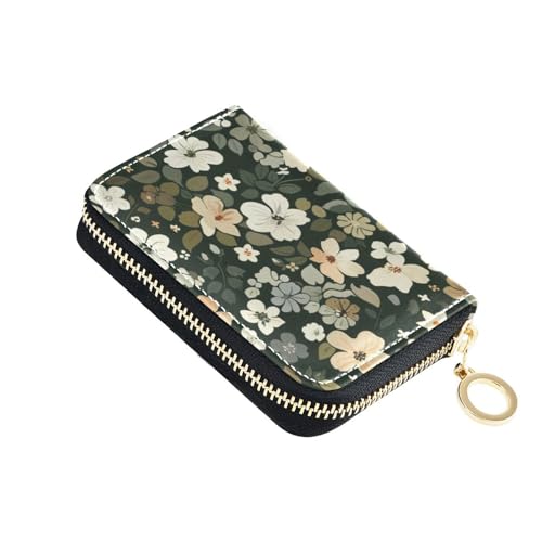 siphylline Kleines Kreditkartenetui aus Leder mit Vintage-Blumenmuster und 9 Kartenfächern, RFID-blockierend, Kreditkartenetui für Herren mit Reißverschluss von siphylline