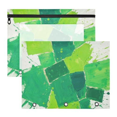 siphylline Kosmetiktasche, entzückende Aufbewahrungstasche für A4-Papier, Briefe, 2 Stück, Lehrer, Kunstbedarf, Aufbewahrung, abstrakte Kunst, quadratisch, Spritztinte, Grün von siphylline