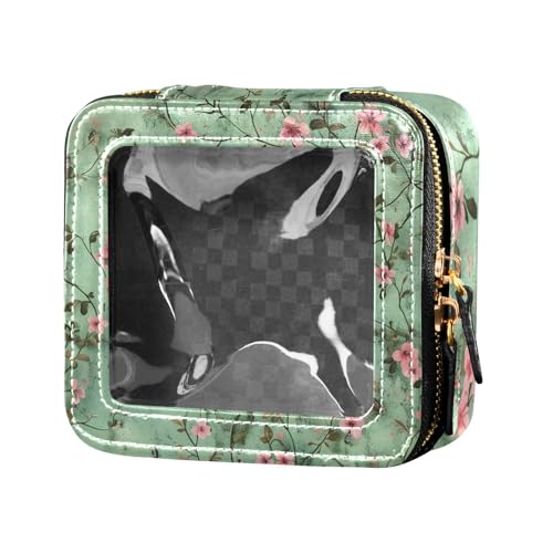 siphylline Kosmetiktasche aus Leder, Kulturbeutel, Kosmetiktasche, Organizer für Reisen, Hellgrün, Hellgrüne kleine Blush-Blumen, 1 size von siphylline