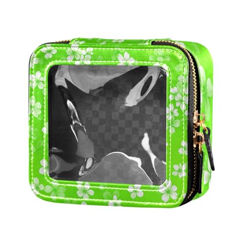 siphylline Kosmetiktasche aus Leder, transparent, mit grünen Blumen, Make-up-Organizer für Damen, Grüne Blumen, 1 size von siphylline
