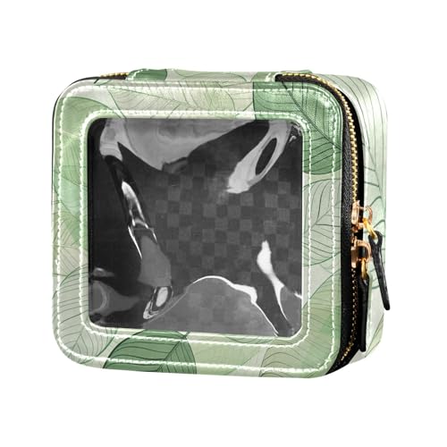 siphylline Kosmetiktasche für Damen, Motiv: Blätter, Grün, transparent, Blätter-Design, grüne Linie, 1 size von siphylline