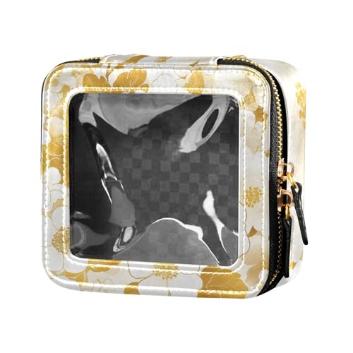 siphylline Kosmetiktasche mit Vintage-Blumen, transparent, für Geldbörse, Reise-Kulturbeutel, Reise-Kosmetiktasche, Weiß und Gold, Weiße und goldene Vintage-Blumen, 1 size von siphylline