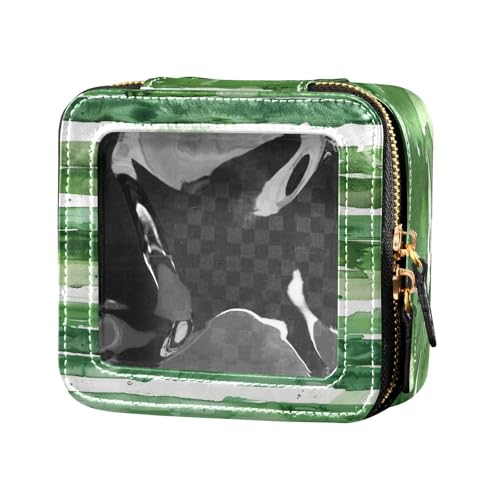 siphylline Kosmetiktasche mit horizontalen Streifen, Grün und Weiß, niedliche Make-up-Tasche, Kulturbeutel, Kosmetiktasche mit Reißverschluss für Damen, Grüne und weiße Querstreifen, 1 size von siphylline