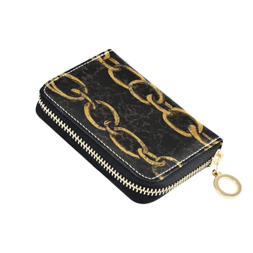 siphylline Kreditkarten-Geldbörse aus Leder mit Goldkette und 2 Geldfächern, RFID-blockierendem Kreditkartenorganizer mit Reißverschluss von siphylline
