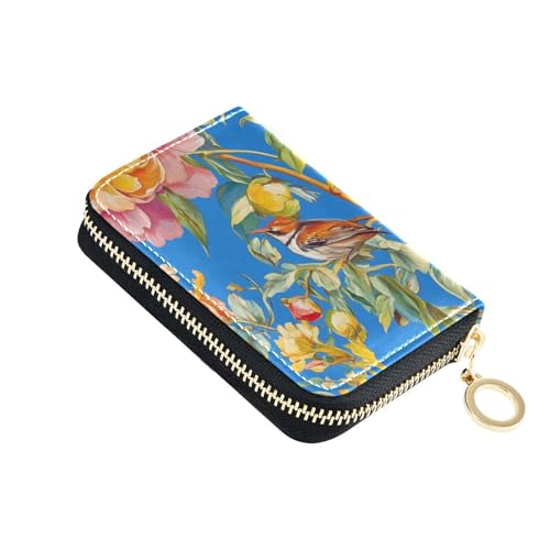 siphylline Kreditkarten-Geldbörse mit Pfingstrosen, Leder, mit RFID-blockierendem Kartenetui für Herren, mit Reißverschluss von siphylline