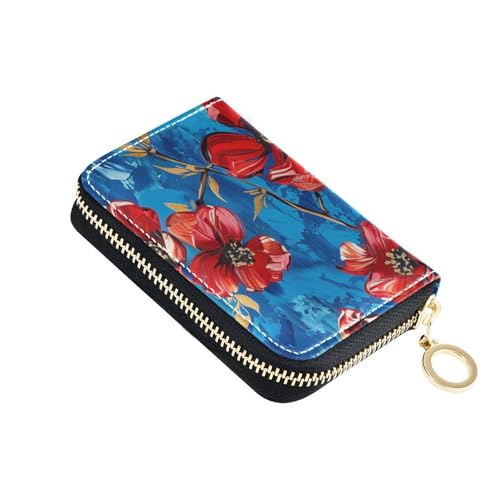 siphylline Kreditkartenetui aus Leder, mit RFID-blockierendem Kreditkartenetui mit Reißverschluss, Blau / Rot von siphylline