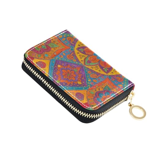 siphylline Kreditkartenetui aus Leder im Bohemian-Stil mit buntem Muster, mit 2 Geldfächern, RFID-blockierendem Kartenhalter mit Reißverschluss von siphylline