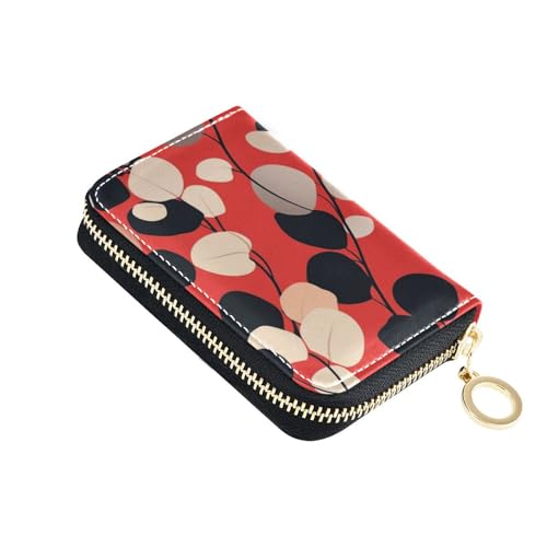 siphylline Kreditkartenetui aus Leder mit 2 Geldfächern, RFID-blockierendem Kartenetui für Damen, mit Reißverschluss, Eukalyptusrot und Schwarz von siphylline