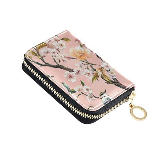 siphylline Kreditkartenetui aus Leder mit Blumenmotiv Orchidee und Kirschblüte, mit 2 Geldfächern, RFID-blockierend, mit Reißverschluss von siphylline