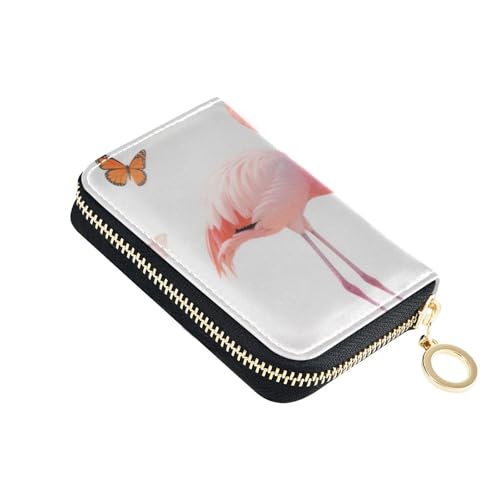 siphylline Kreditkartenetui aus Leder mit Flamingo-Baum, mit 2 Geldfächern, RFID-blockierend, kleiner Kartenhalter mit Reißverschluss von siphylline