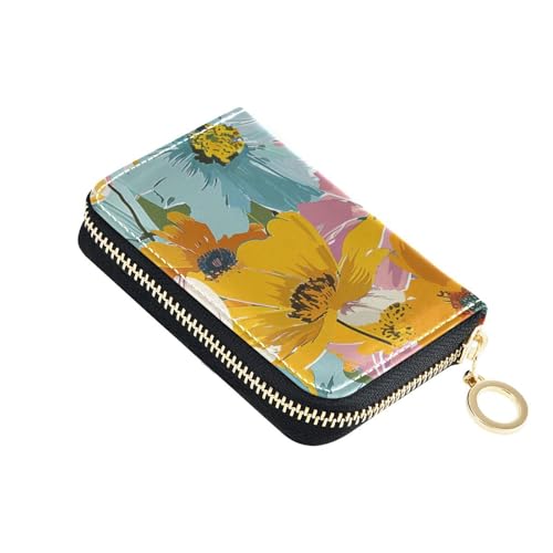 siphylline Kreditkartenetui aus Leder mit Sommerblumen-Motiv, RFID-blockierend, mit Reißverschluss von siphylline