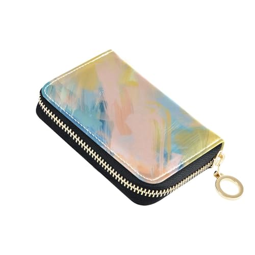 siphylline Kreditkartenetui aus Leder mit abstraktem buntem Muster, mit 2 Geldfächern, RFID-blockierend, für Herren mit Reißverschluss von siphylline