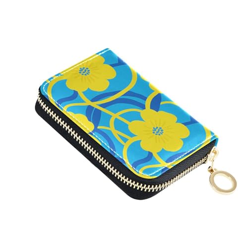 siphylline Kreditkartenetui aus Leder mit gelben Blumen und 2 Geldfächern, RFID-blockierendem Kreditkartenetui mit Reißverschluss von siphylline