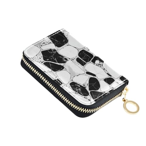 siphylline Kreditkartenetui aus Leder mit geometrischem Muster, mit 9 Kartenfächern, RFID-blockierend, mit Reißverschluss, Schwarz / Grau von siphylline