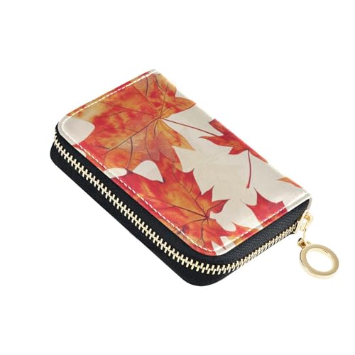 siphylline Kreditkartenetui für Damen, Ahornblatt-Leder, mit 9 Kartenfächern, RFID-blockierend, Kartenhalter mit Reißverschluss von siphylline