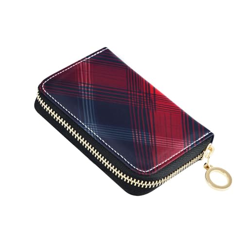 siphylline Kreditkartenetui für Damen, Leder, kariert, mit 2 Geldfächern, RFID-blockierend, mit Reißverschluss, Rot und Blau von siphylline