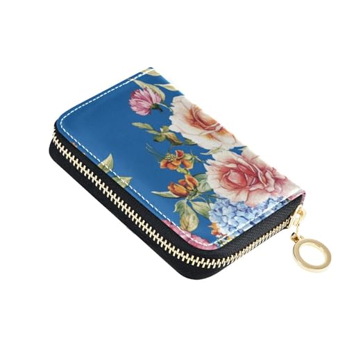 siphylline Kreditkartenetui für Damen, Motiv: Herbstblumen, Sonnenblumen, Leder, mit 2 Geldfächern, RFID-blockierend, Kreditkartenetui mit Reißverschluss von siphylline