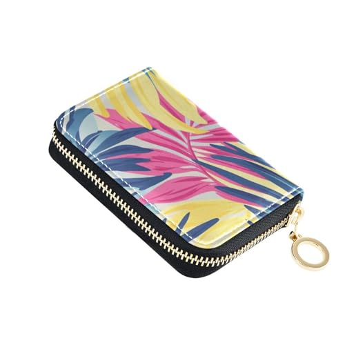 siphylline Kreditkartenetui für Damen, tropische Blätter, mehrfarbig, Leder, mit 9 Kartenfächern, RFID-blockierend, Kreditkartenorganizer mit Reißverschluss von siphylline