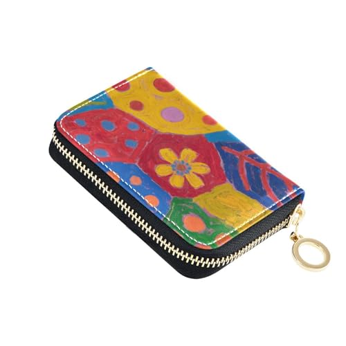 siphylline Kreditkartenetui für Herren, Cartoon-Motiv, bunt, Schmetterlings-Blätter, Leder, mit 2 Geldfächern, RFID-blockierendem Kartenhalter für Damen, mit Reißverschluss von siphylline