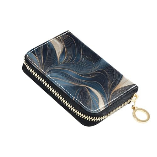 siphylline Kreditkartenetui für Herren, unregelmäßiges genarbtes Leder, mit RFID-blockierendem Reißverschluss, Blau / Gold von siphylline